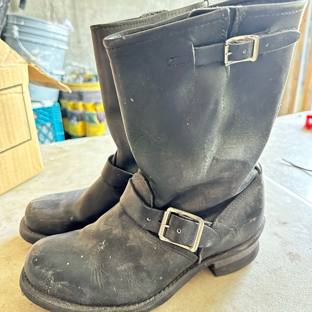 Frye Dark Leather Boots with Buckle
